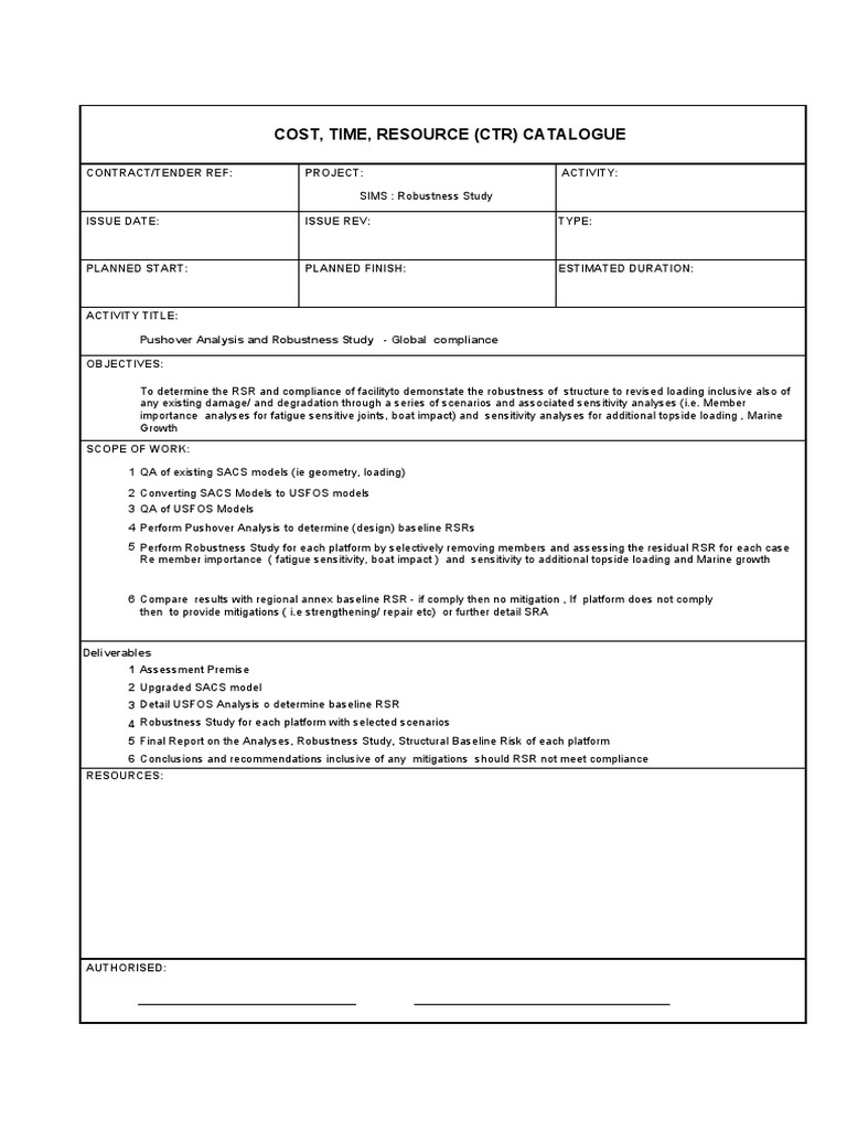 Cost, Time, Resource (CTR) Catalogue PDF