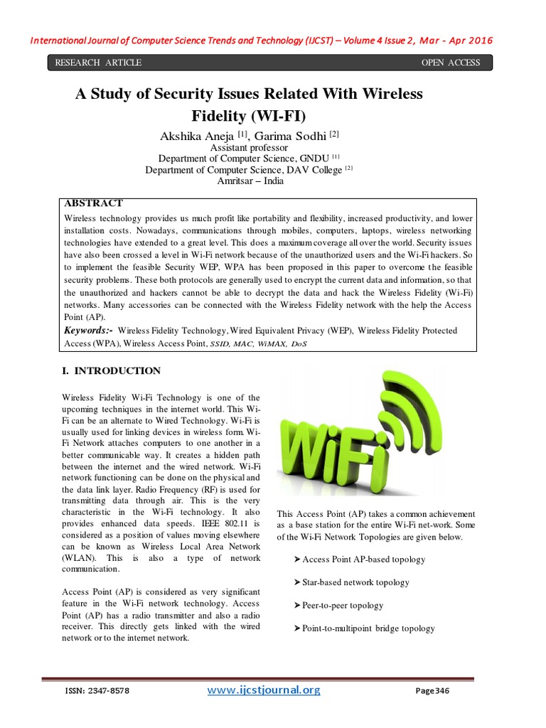 A Study of Security Issues Related With Wireless Fidelity (WI-FI) | PDF ...