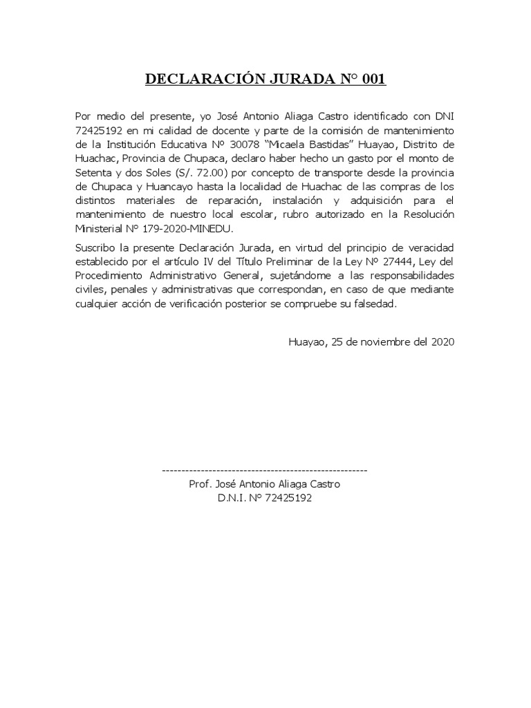 Declaración Jurada de Gastos Educativos | PDF | Finanzas y dinero