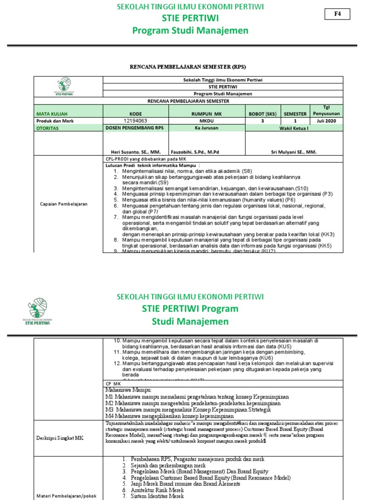 RPS Manajemen Pemasaran dan Brand | PDF