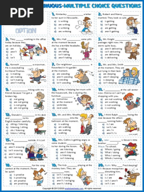 Present Continuous Tense Esl Printable Multiple Choice Questions Worksheet