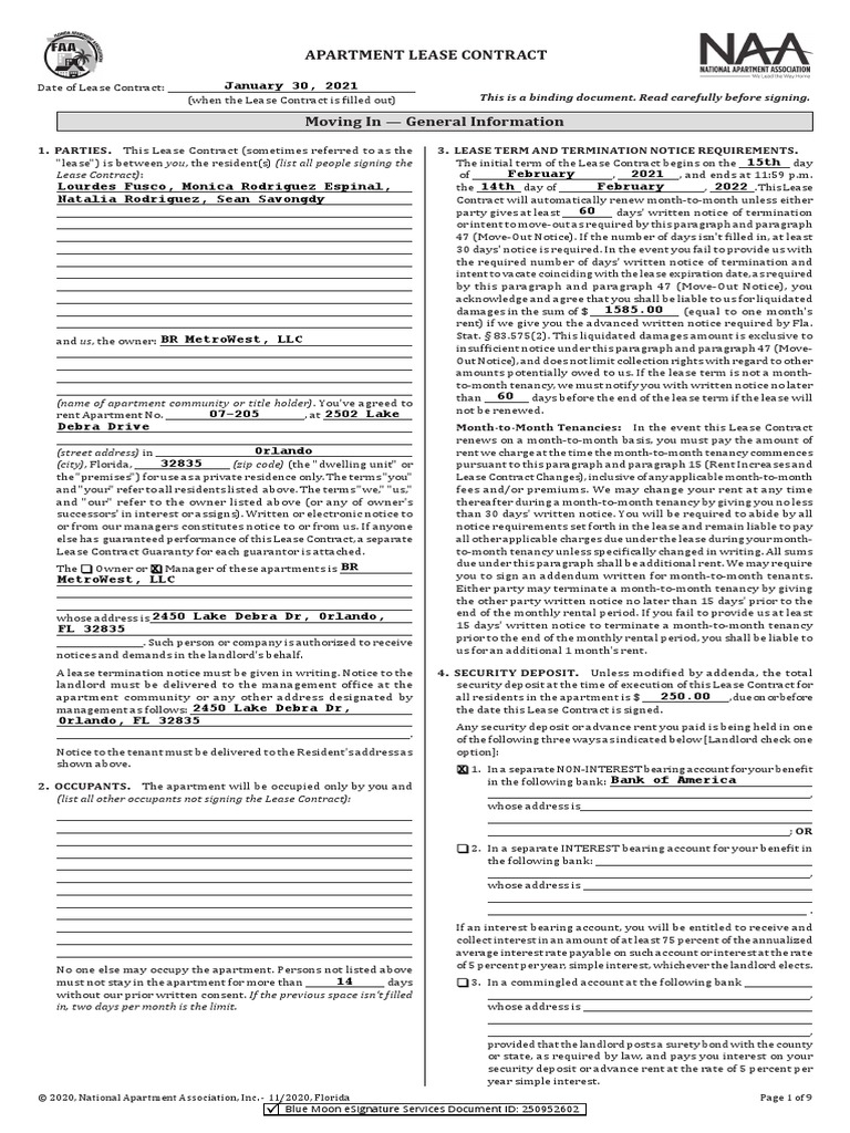 Apartment Lease Contract This Is A Binding Document. Read Carefully