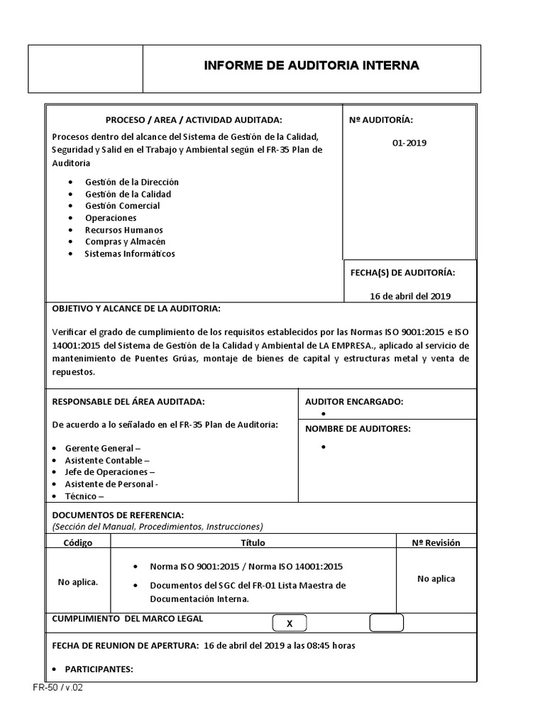 Auditoría Interna ISO 9001:2015 2019 | PDF | Sistema de manejo de ...