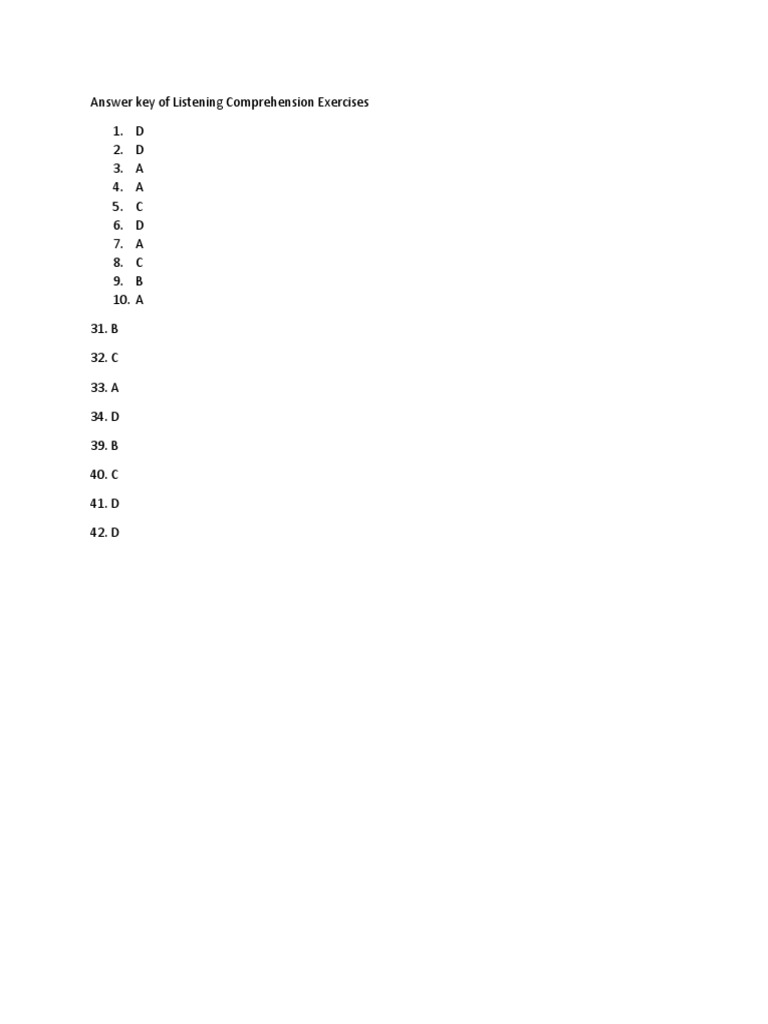 Answer key of listening comprehension exercises pdf