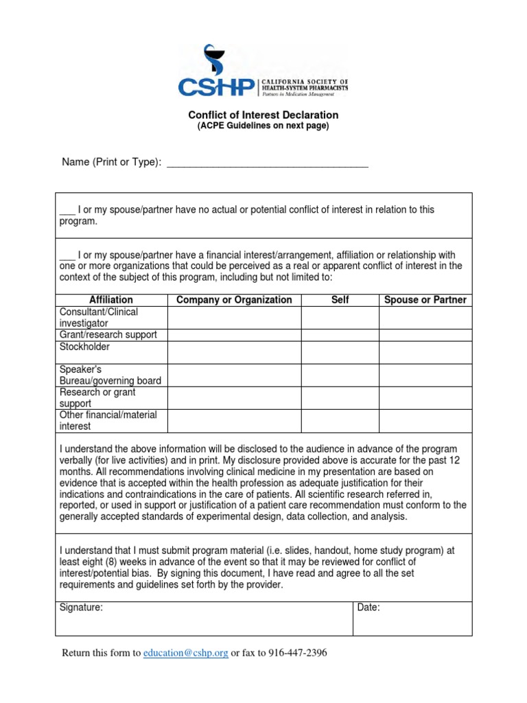 Coi Disclosure Form Fillable | PDF | Conflict Of Interest | Employment