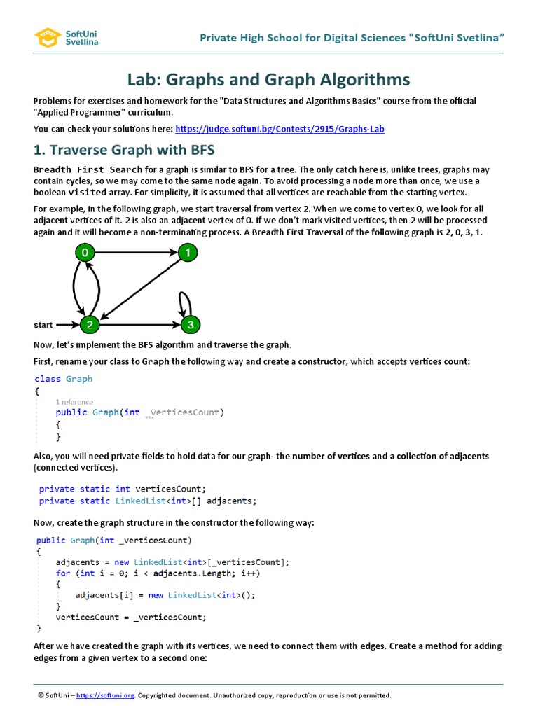 Lab: Graphs and Graph Algorithms: 1. Traverse Graph With BFS | PDF ...