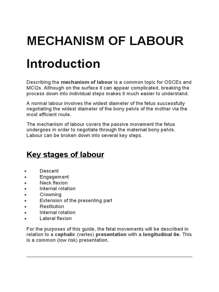 Mechanism of labour pdf pelvis childbirth
