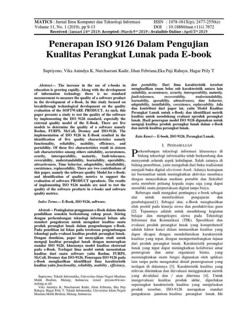 ISO 9126 Quality Evaluation for E-Books | PDF | Software Quality ...