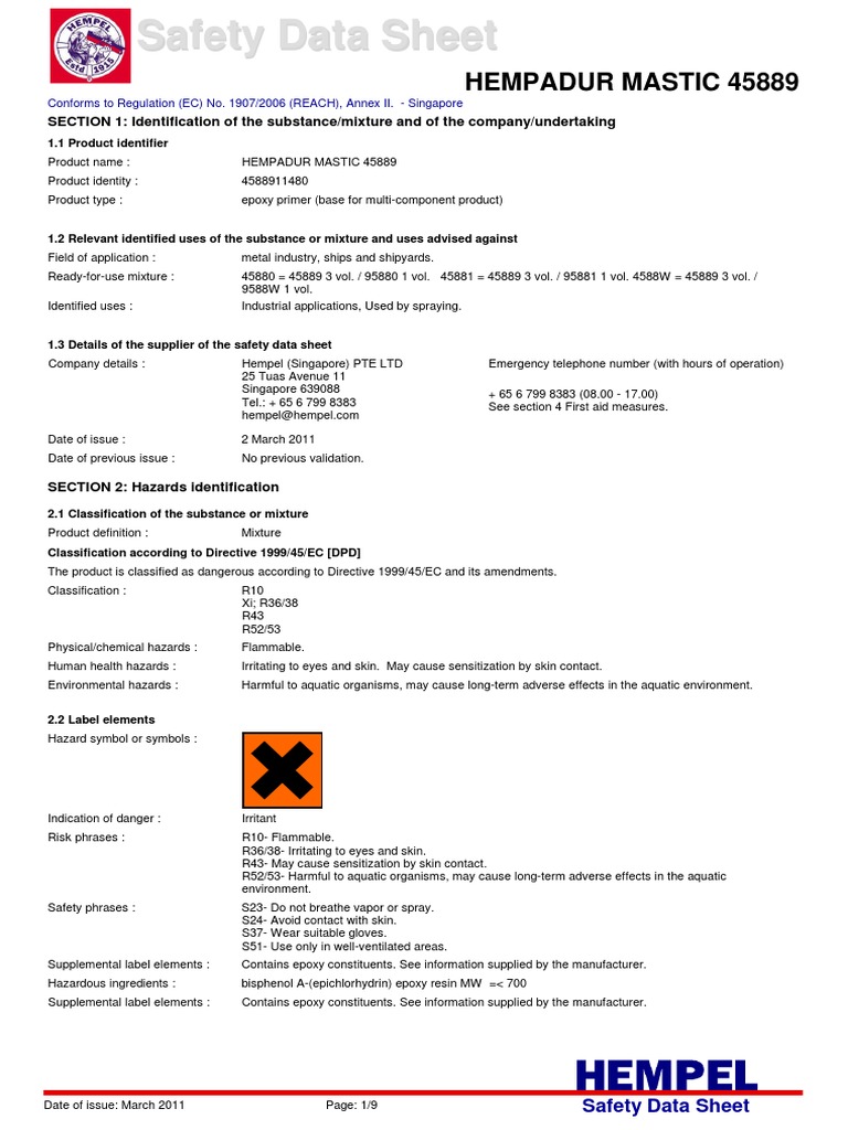 inti　4 Hempadur Mastic 45889: SECTION 1: Identification of The
