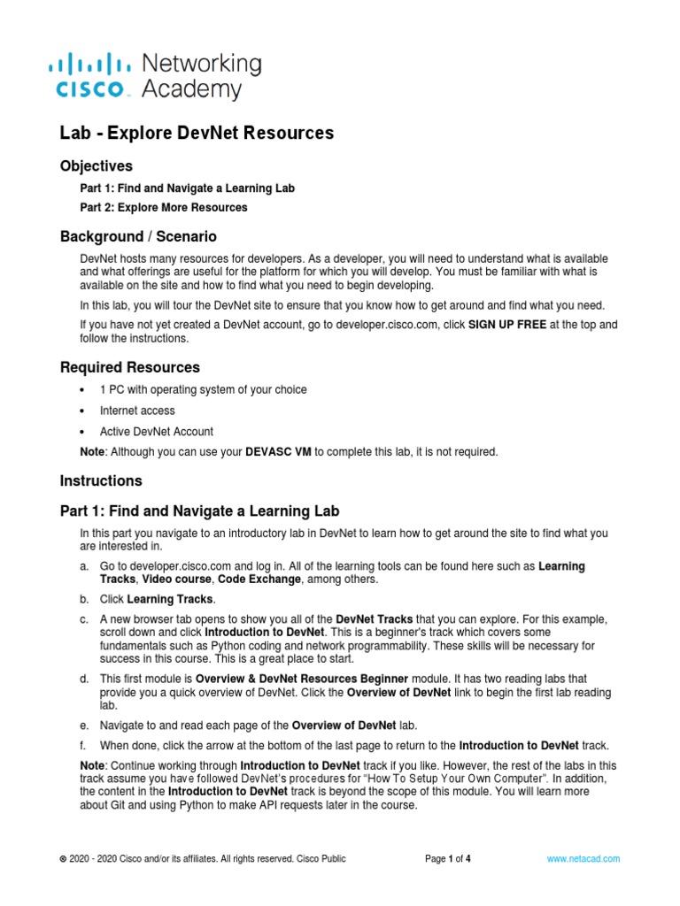 2.2.7 Lab - Explore DevNet Resources | PDF | Computer Networking ...