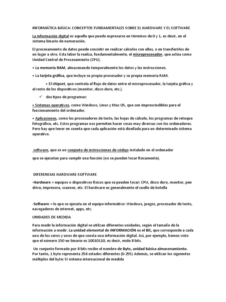 Informatica Basica | PDF | Microprocesador | Hardware de la computadora