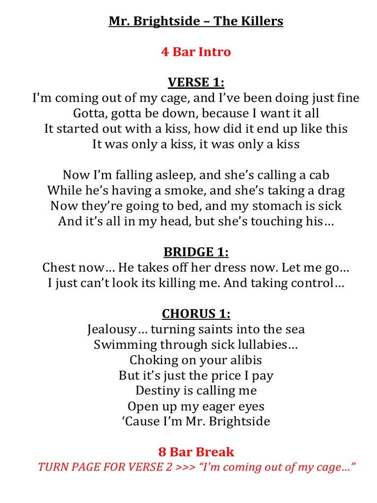 lyrics he takes off her dress now Mr. Brightside: and Themes | PDF Mr. Brightside Lyrics by The
