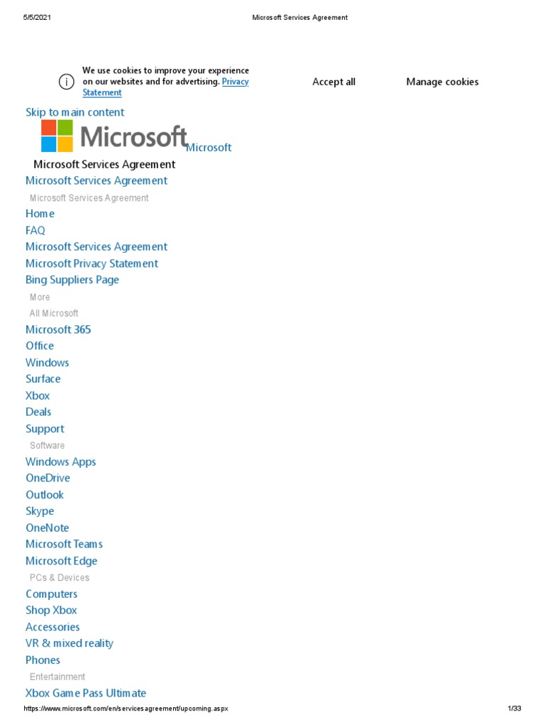 Microsoft Services Agreement PDF Payments Microsoft