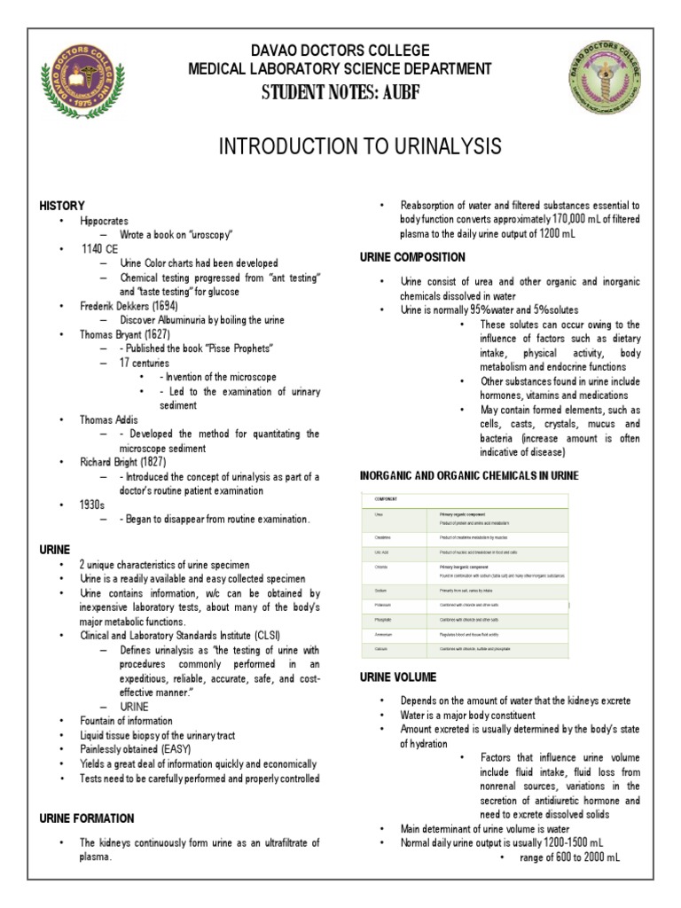 AUBF Urinalysis Overview and Guidelines | PDF | Urine | Kidney