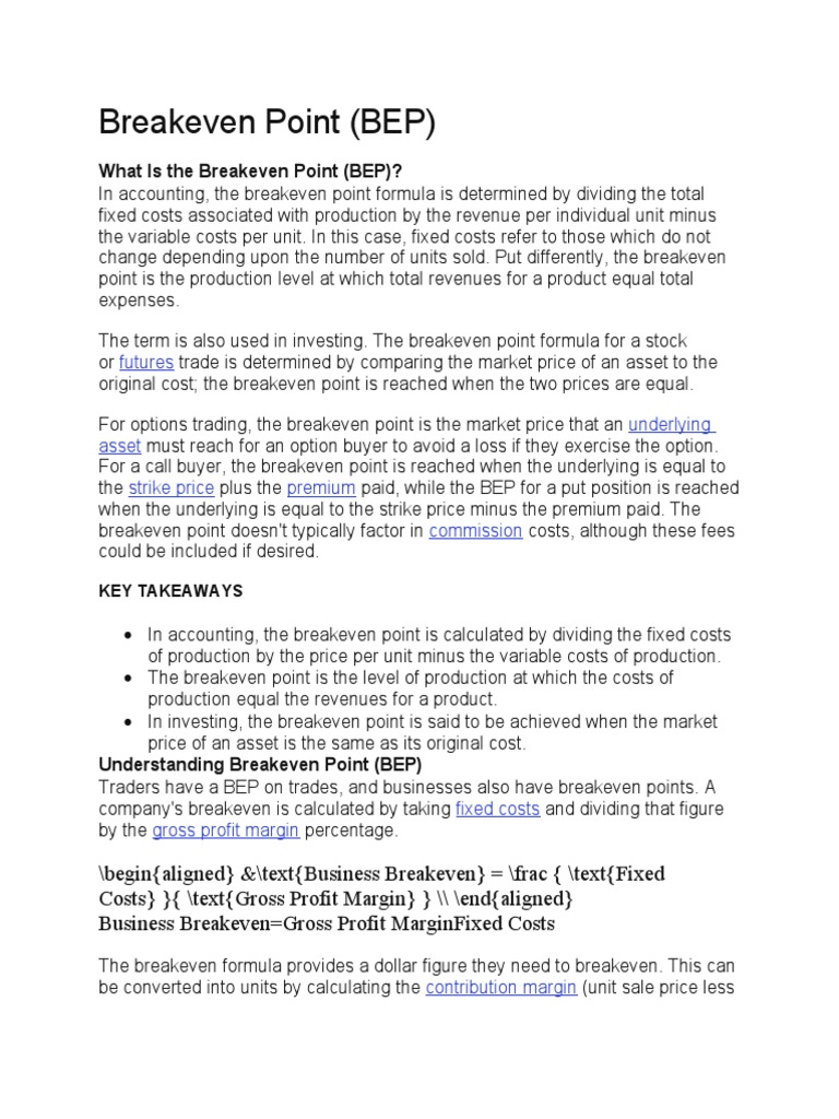 What Is The Breakeven Point (BEP) ? | PDF | Option (Finance) | Put Option