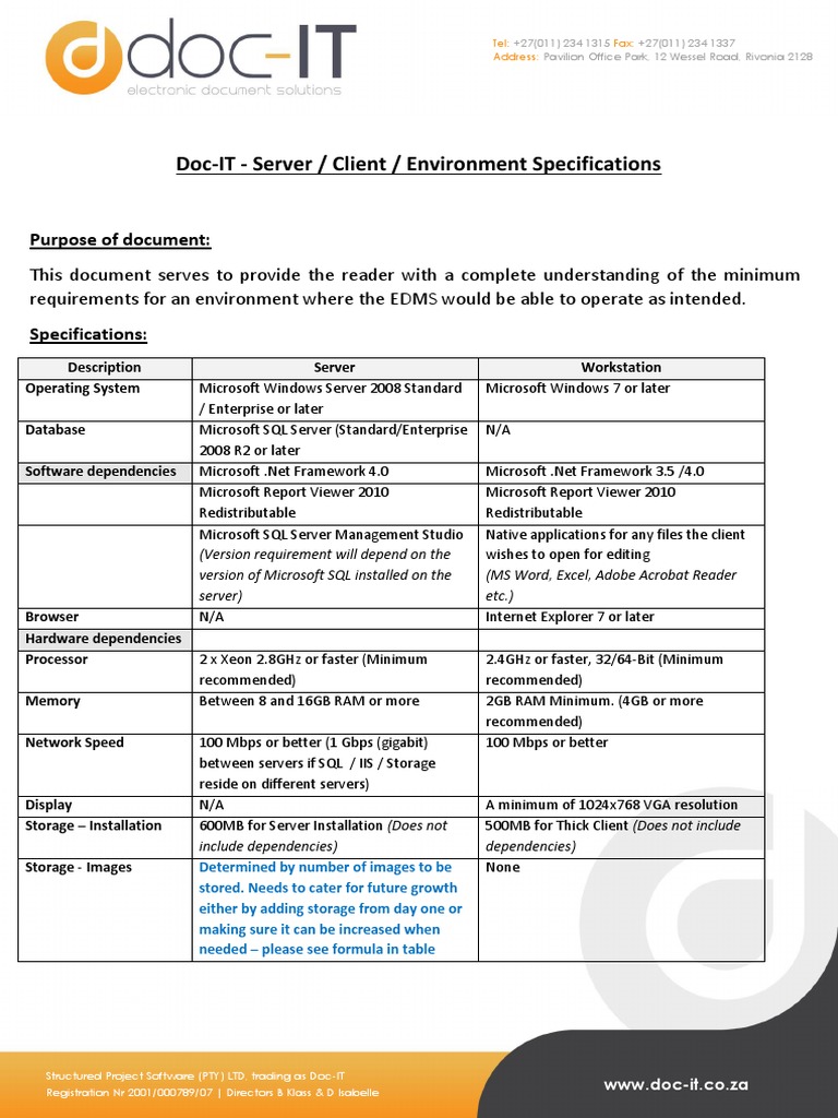 Doc-IT Server Environment Specifications | PDF | Microsoft Sql Server ...