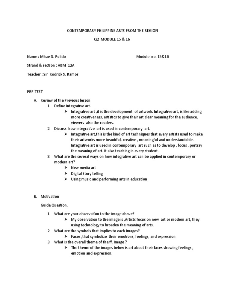 Contemporary Arts: Modules 15 & 16 Insights | PDF | Human Nature ...