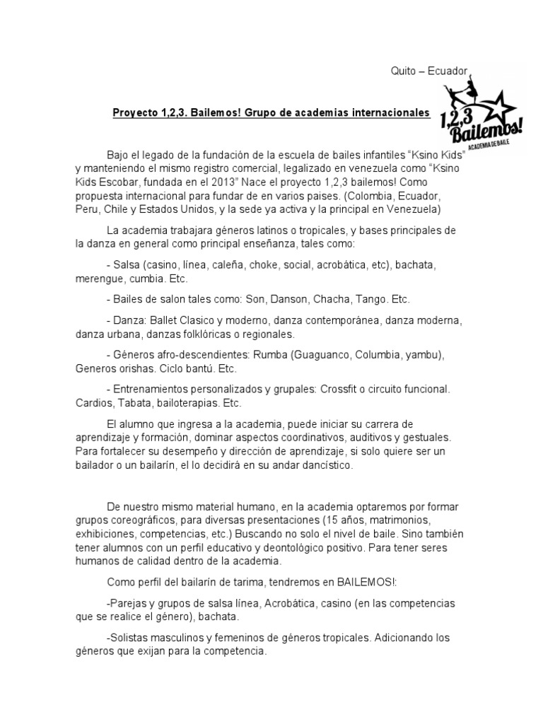 Proyecto de Danza en Quito: Bailemos! | PDF | Bailes | Ecuador