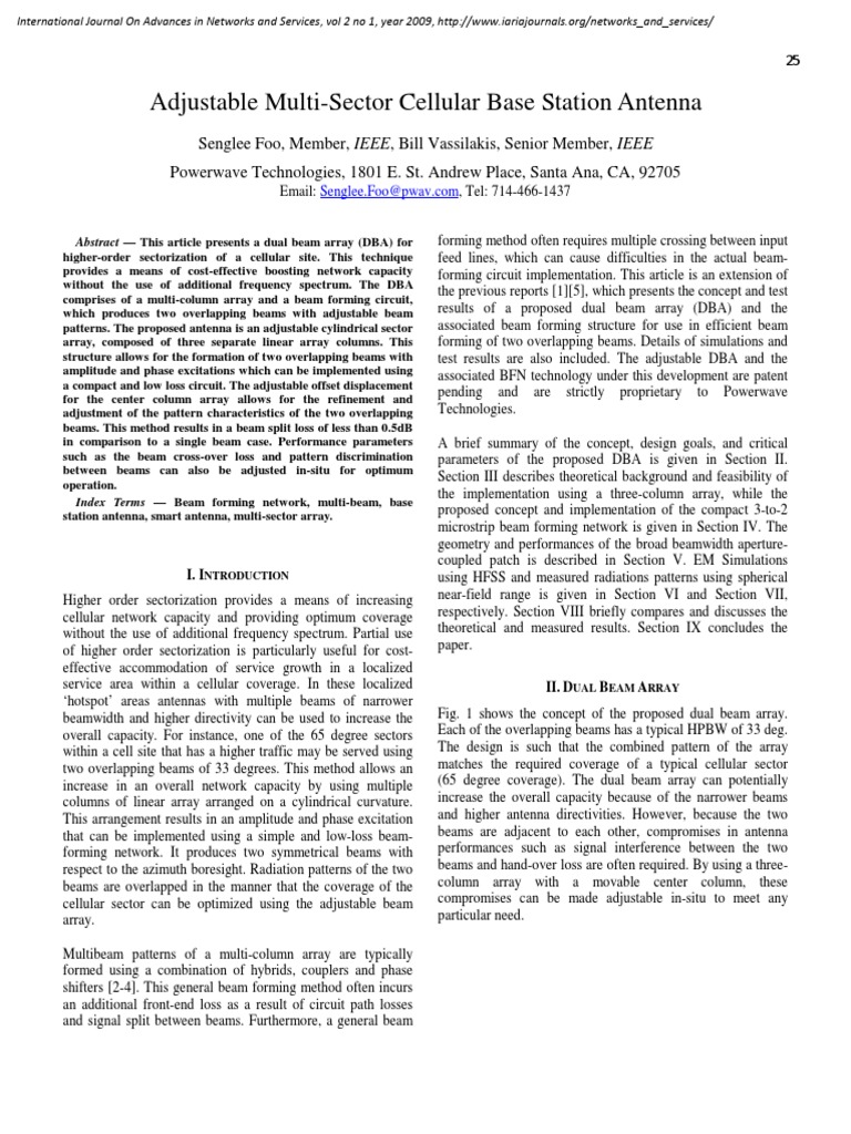 Dual Beam Array Antenna for Cellular Networks | PDF | Antenna (Radio ...