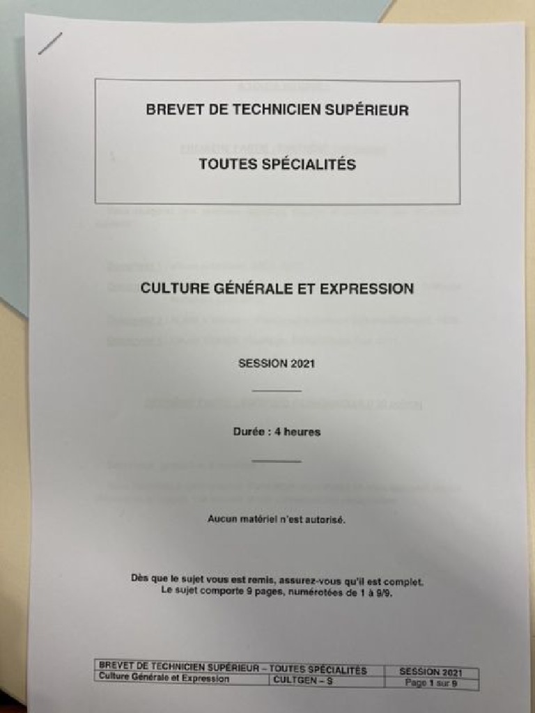 Bts 2022 Culture Générale Corrigé