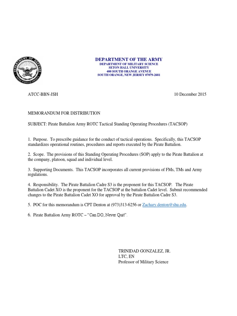 Pirate Battalion ROTC TACSOP Guide | PDF | Improvised Explosive Device ...