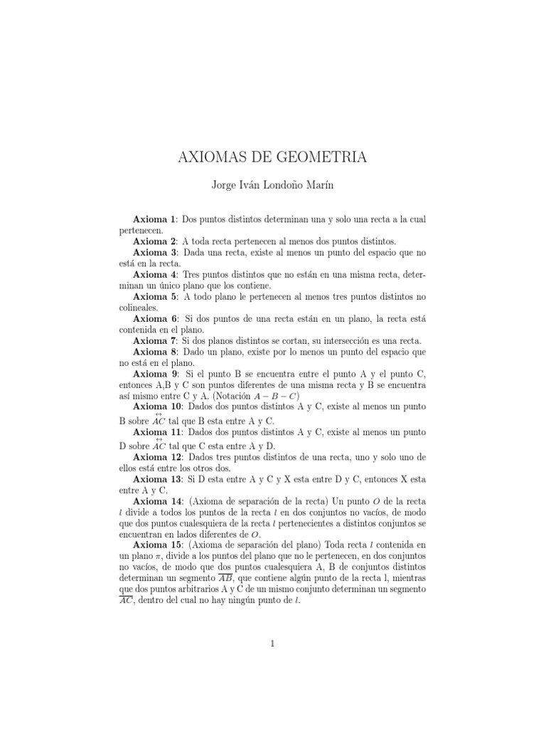 Axiomas Geometria PDF Geometria plana) Línea (geometría)