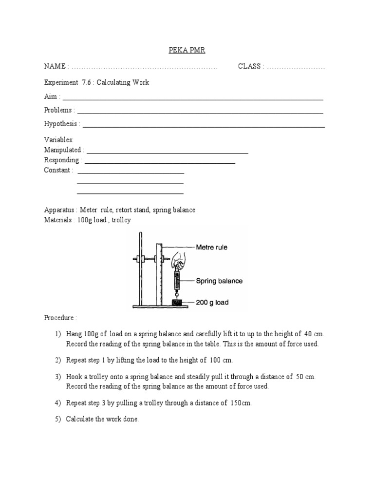 Calculating Work | PDF | Experiment | Force