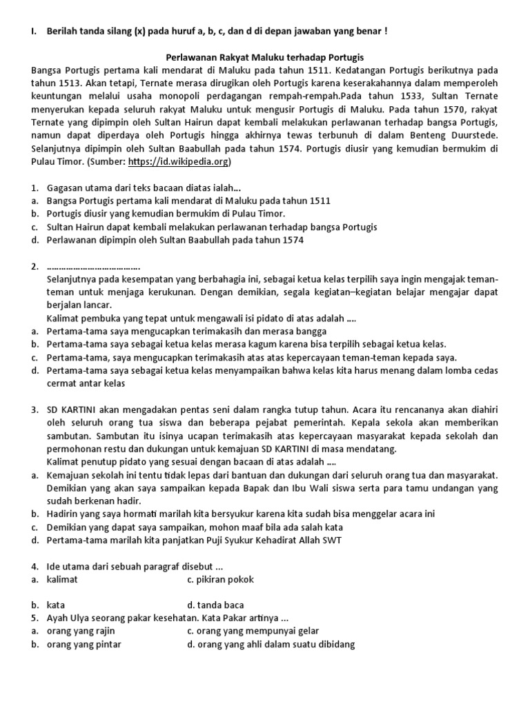 Soal Ujian Bahasa Indonesia Pdf