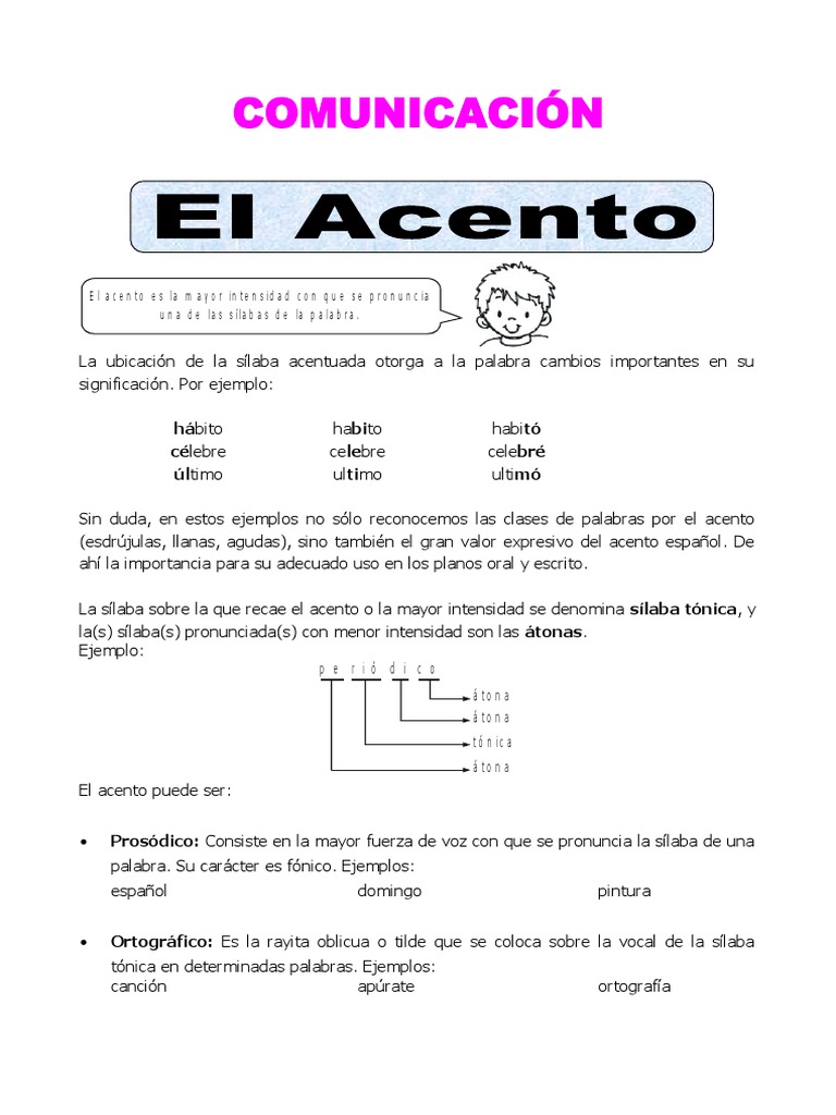 7.. Ficha El Acento para Quinto de Primaria | PDF | Escritura latina |  Idiomas, image size:768x1024