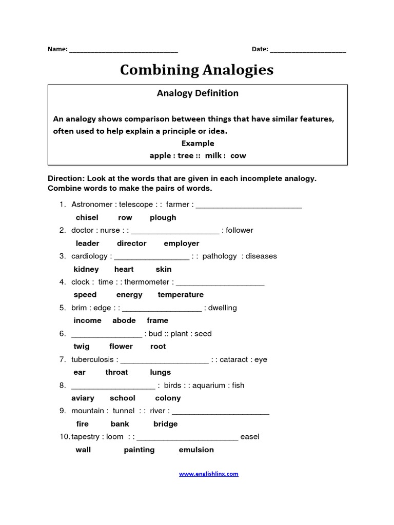 Combining analogies worksheet pdf
