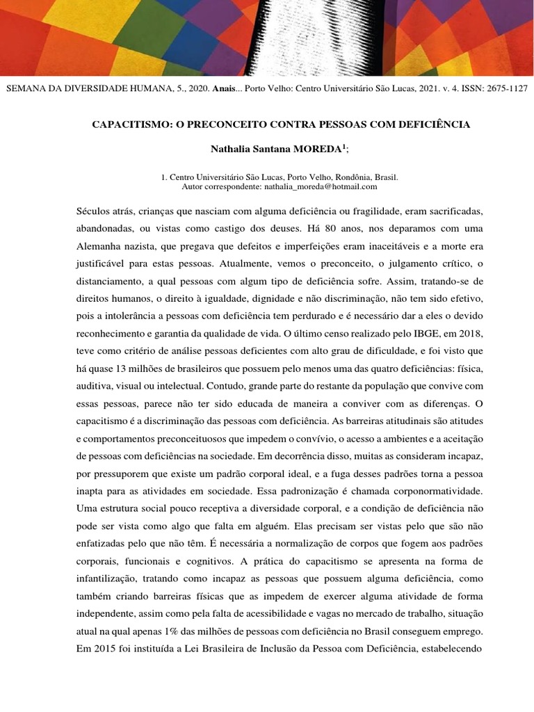 Combate ao Capacitismo e Inclusão Social | PDF | Deficiência | Educação ...