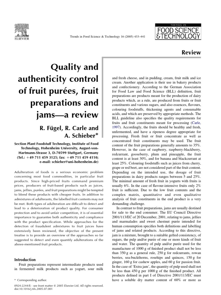 Quality and Authenticity Control of Fruit Purees - Fruit Preparations ...
