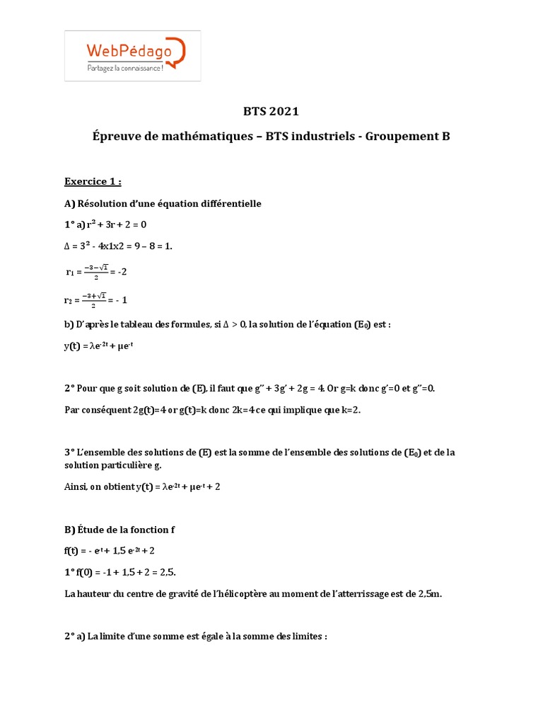 Corrigé Maths BTS 2021 - Groupement B | PDF | Intervalle de confiance ...
