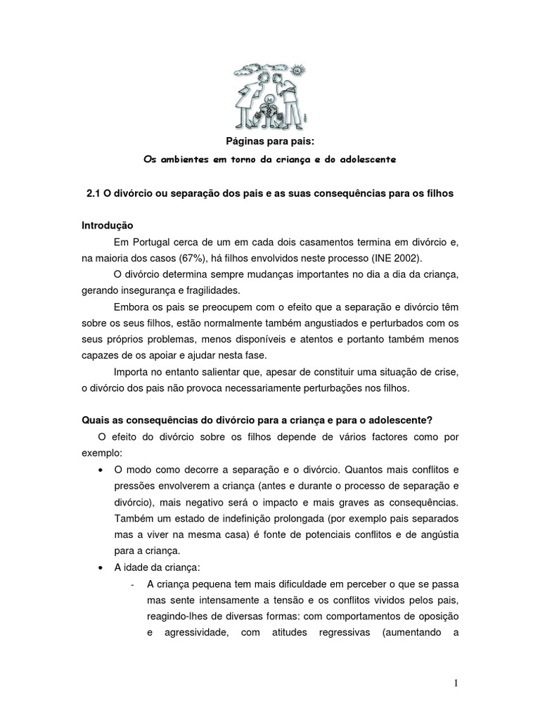 O Divorcio Ou Separação Dos Pais e As Suas Consequências para Os Filhos ...