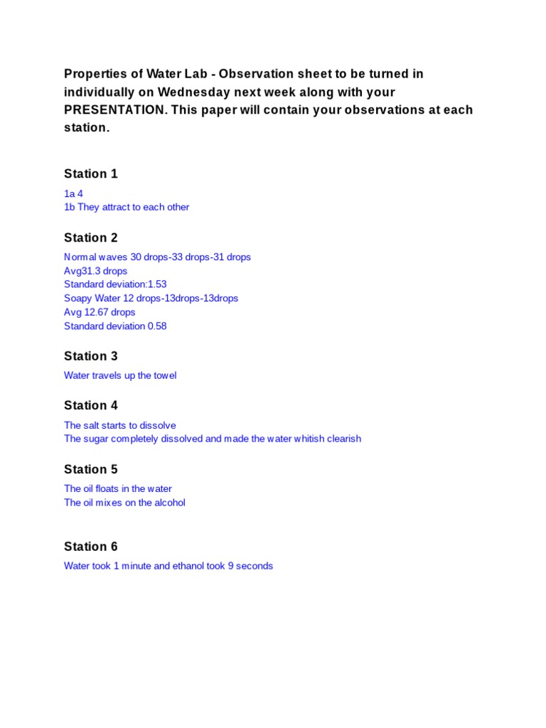 Properties of Water Lab PDF