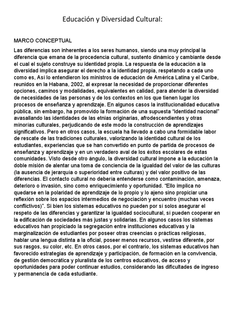 Educación y Diversidad Cultural | PDF | Interculturalidad | Plan de ...
