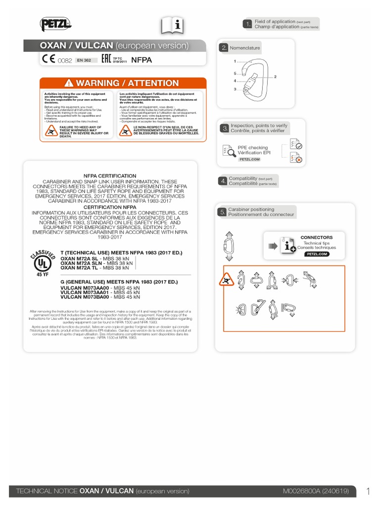 Notice Technique Oxan/Vulcan PPE Europe | PDF | Équipement | Sécurité