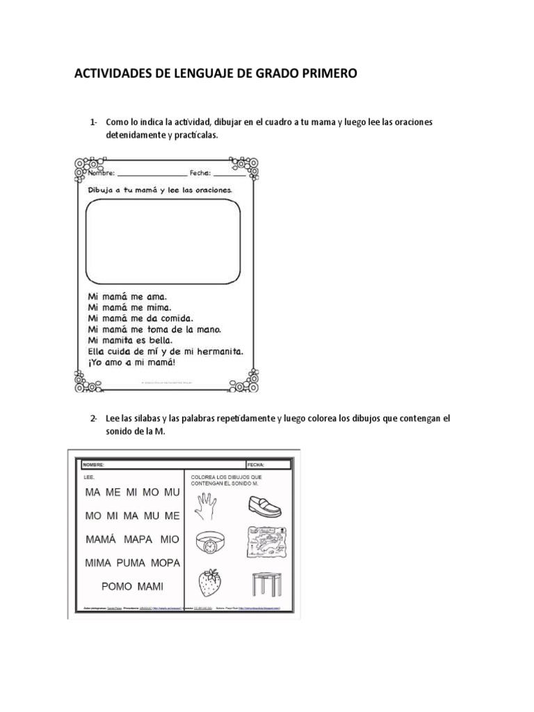 Actividades de Lengua para Primer Grado | PDF | Artes del Lenguaje y ...