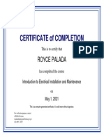 Introduction To Electrical Installation and Maintenance - Certificate of Completion
