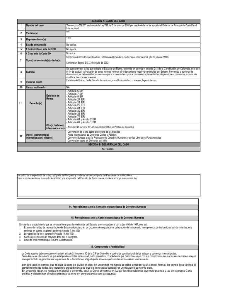 Analisis Sentencia C-578 de 2002 | PDF | Corte Criminal Internacional