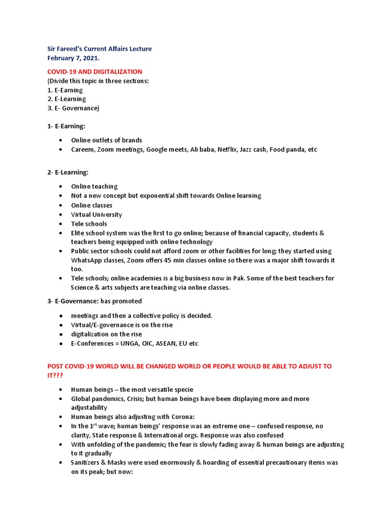 Covid & Digitalization, Post Covid World | PDF