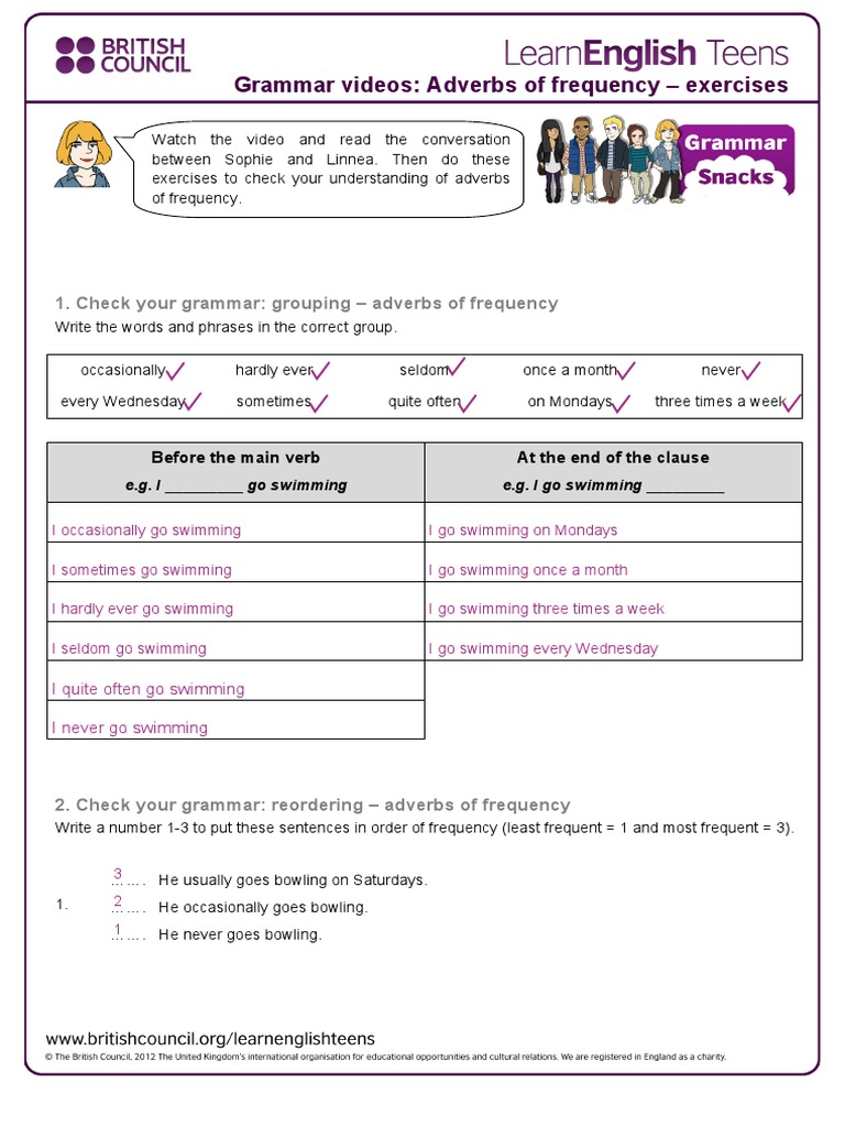 Adverbs of Frequency Exercises Guide | PDF | Adverb | Syntactic ...
