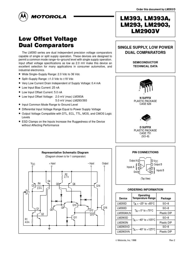 LM393 Dual Comparator Datasheet | PDF | Electromagnetism | Electricity
