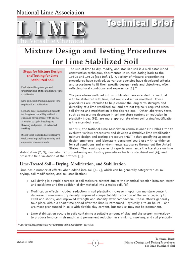 Lime Stabilization: Design & Testing Guide | PDF | Lime (Material) | Soil