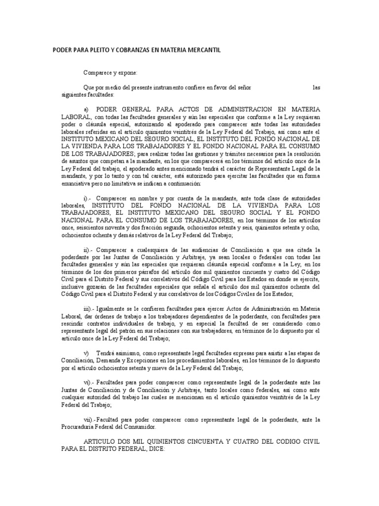 Carta Poder Para Pleitos Y Cobranzas Formato vrogue.co