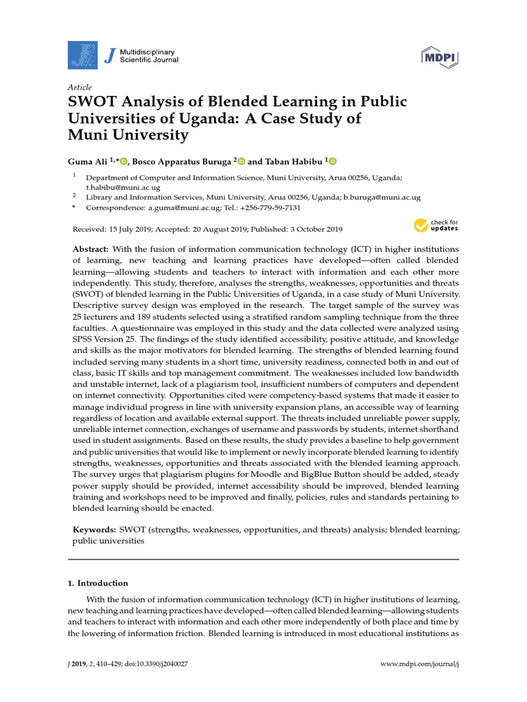 SWOT Analysis of Blended Learning in Public Universities of Uganda: A ...