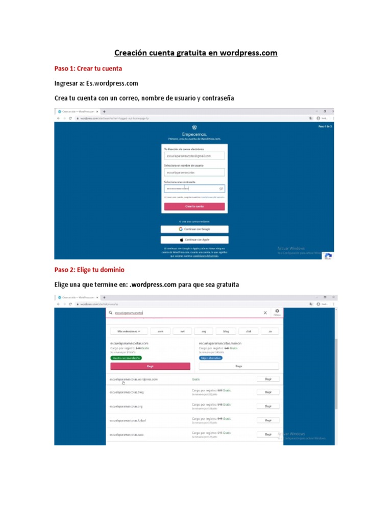 Manual - Creación de Cuenta Gratuita en Wordpress | PDF