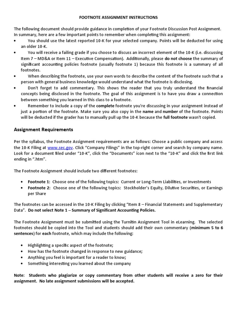 Footnote Assignment Guidelines for 10-K | PDF | Form 10 K | Financial ...