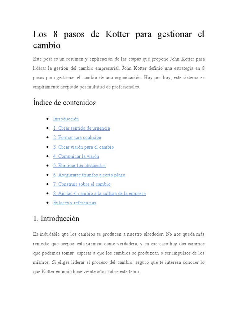 8 Pasos de Kotter para el Cambio | PDF | Empresas
