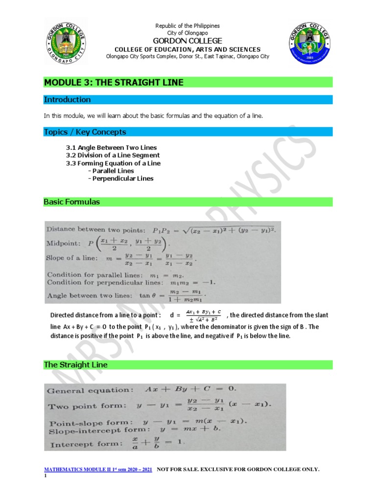 Edumath 10 Module 3 The Straight Line | PDF | Triangle | Line (Geometry)